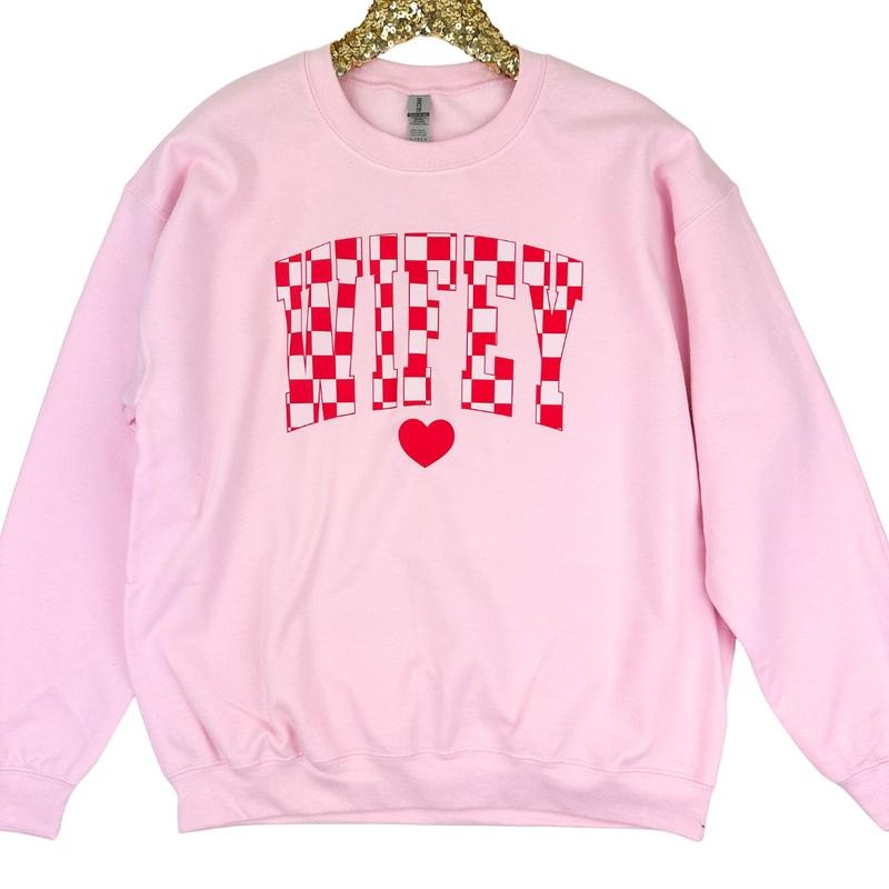Wifey Checkered Gildan Sweatshirt Shirt Hoodie | PrintMintTees.com