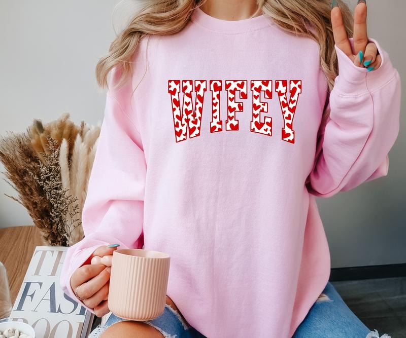 Wifey Hearts Crewneck Sweatshirt Shirt Hoodie | PrintMintTees.com