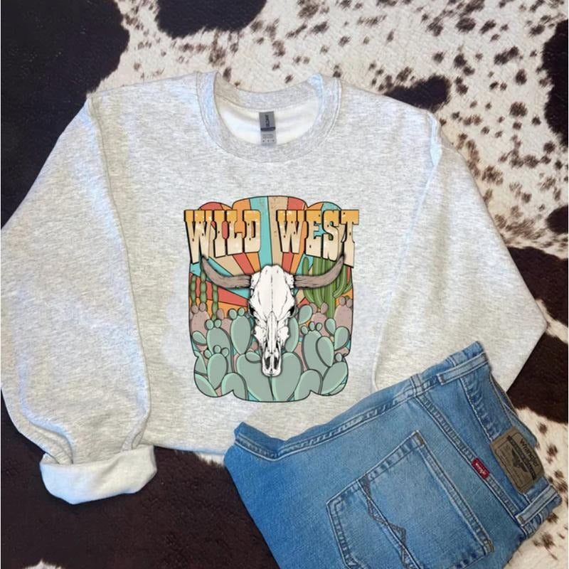 Wild West Crewneck Sweatshirt and Hoodie country western girl clothes, western outfits women, western clothing Shirt