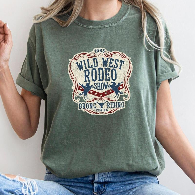 Wild West Rodeo Show, BroncoRiding, Cowboy, Cowgirl, Tshirt, Women's Crew Neck, Crewneck Hoodie, Sweatshirt