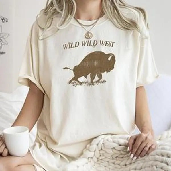Wild Wild West, Buffalo, Country, Cowboy, Cowgirl, Tshirt, Women's Crew Neck, Crewneck Hoodie, Sweatshirt | PrintMintTees.com