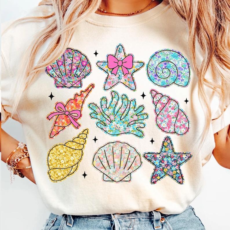 Wildflower Seashell Clam Summer Tee, Summer Vibes Shirt, Floral Summer Shirt, Beach Tee, Wildflower Hoodie Sweatshirt