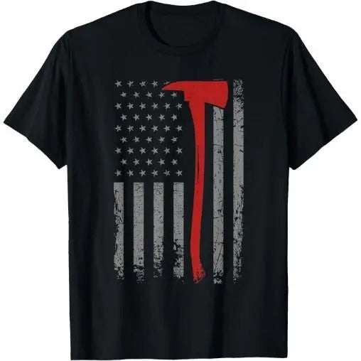 Wildland Firefighter Axe American Flag Thin Red Line Fireman T-Shirt Made in USA Hoodie Sweatshirt | PrintMintTees.com