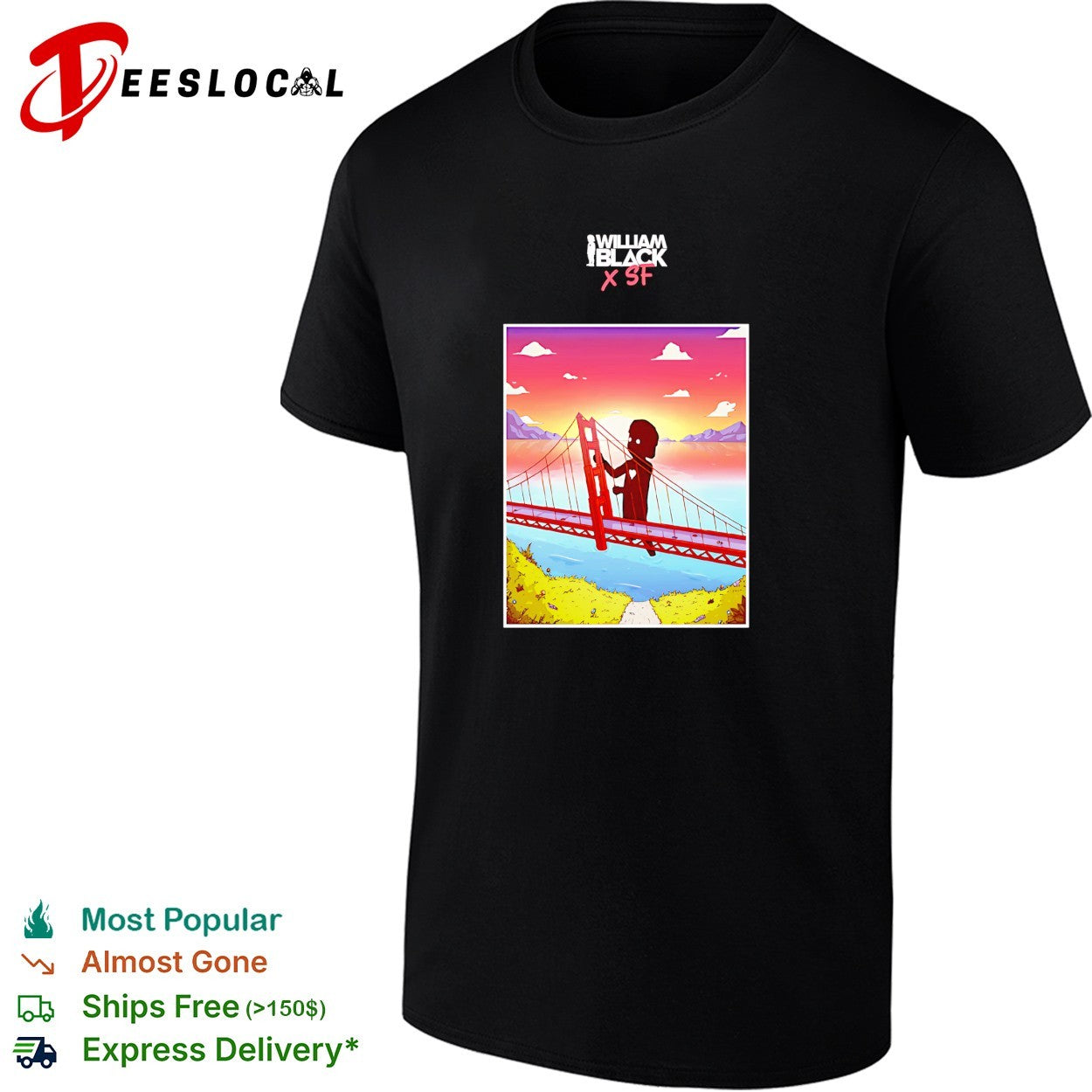 William Black x SF golden gate bridge sunset shirt