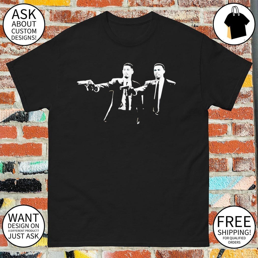 William Saliba and Gabriel Magalhaes Pulp Fiction Style Arsenal FC 2026 shirt