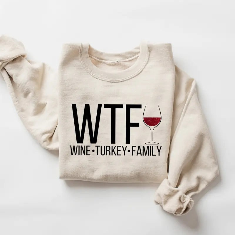 Wine Turkey Family Sweatshirt, Fall Thanksgiving Sweatshirt, Fall Season Shirt, Funny Thanksgiving Sweatshirt,...
