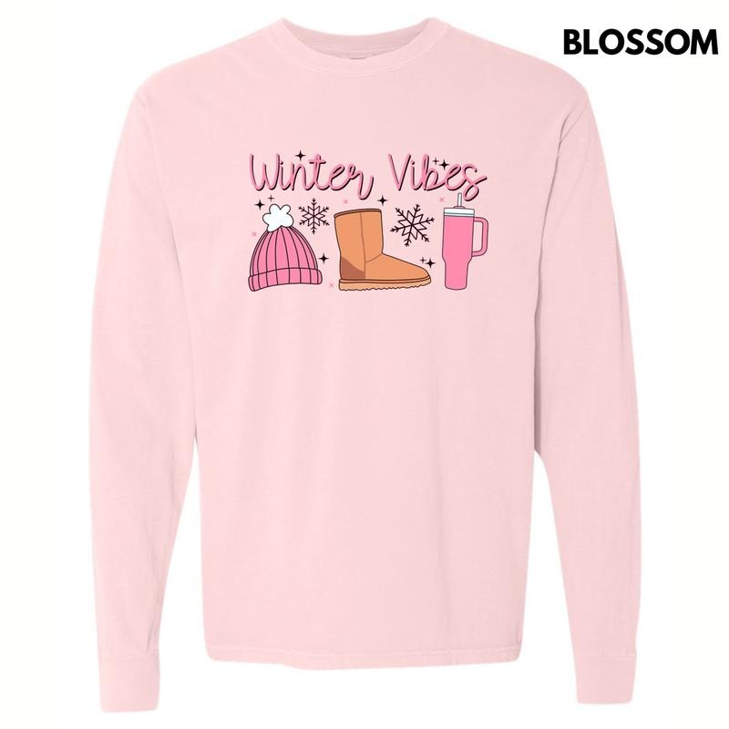 Winter Vibes Long Sleeve Comfort Colors T-Shirt Hoodie Sweatshirt | PrintMintTees.com