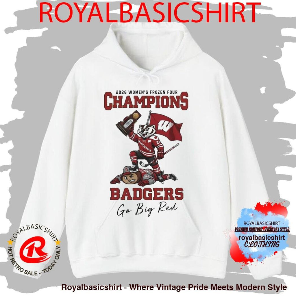 Wisconsin Badgers 2026 NCAA Women’s Ice Hockey Frozen Four National Champions Mascot Go Big Red Shirt