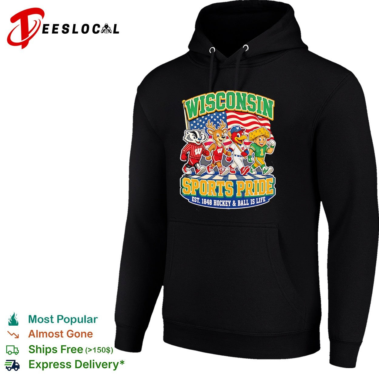 Wisconsin Sports Pride Est 1848 Hockey and Ball is Life Badger Deer Bird shirt
