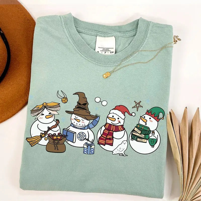 Wizard Snowman Shirt Snowman Reading Wizard Book Shirt Magical Castle Wizard School Shirt Book Lover Wizard Snowman Shirt T-Shirts, Hoodie, Sweatshirt