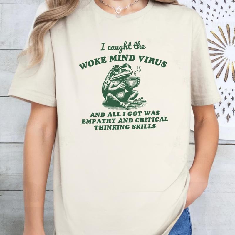 Woke T-Shirt Frog Meme I Caught The Woke Mind Virus Shirt with Empathy & Critical Thinking, Retro Empathy Frog Hoodie,...