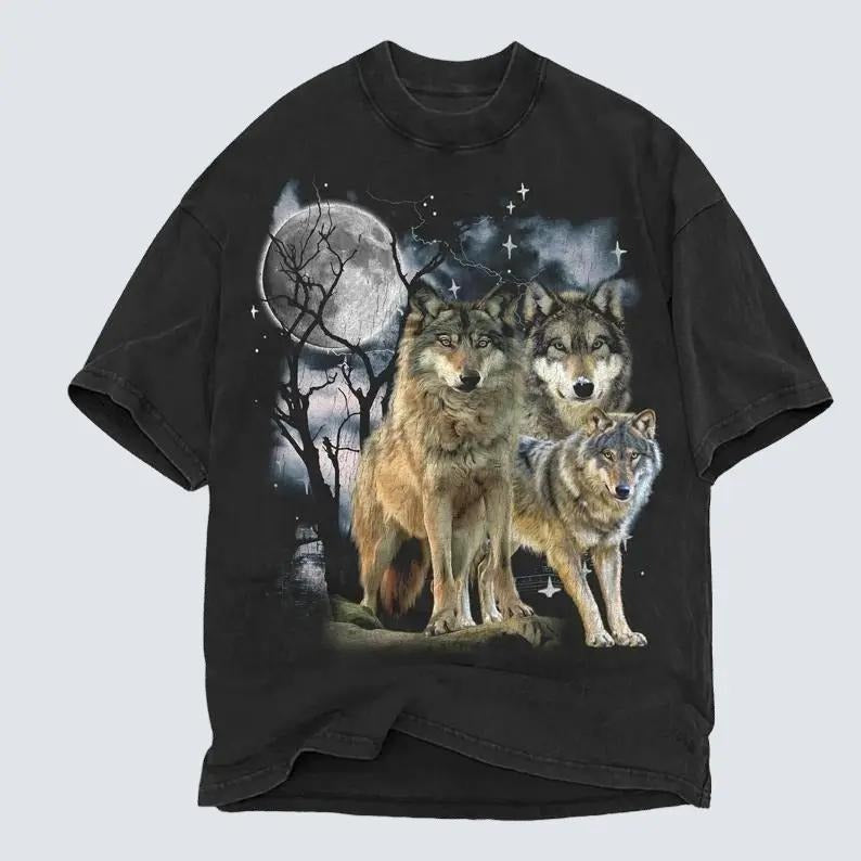 Wolf 90s Vintage Shirt Three Wolf 2000s Nature Shirt Vintage Oversize Cute Wolf Faded Howling Wolf T-Shirts, Hoodie, Sweatshirt