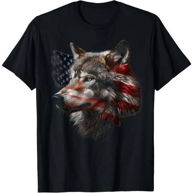 Wolf American Flag USA Patriotic Wolf Lover T-Shirt Hoodie Sweatshirt | PrintMintTees.com