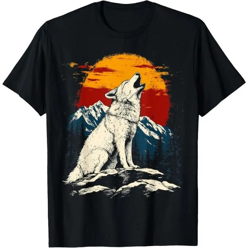 Wolf Graphic Tee Forest Nature Mountains Adventure Vintage T-Shirt Hoodie Sweatshirt | PrintMintTees.com