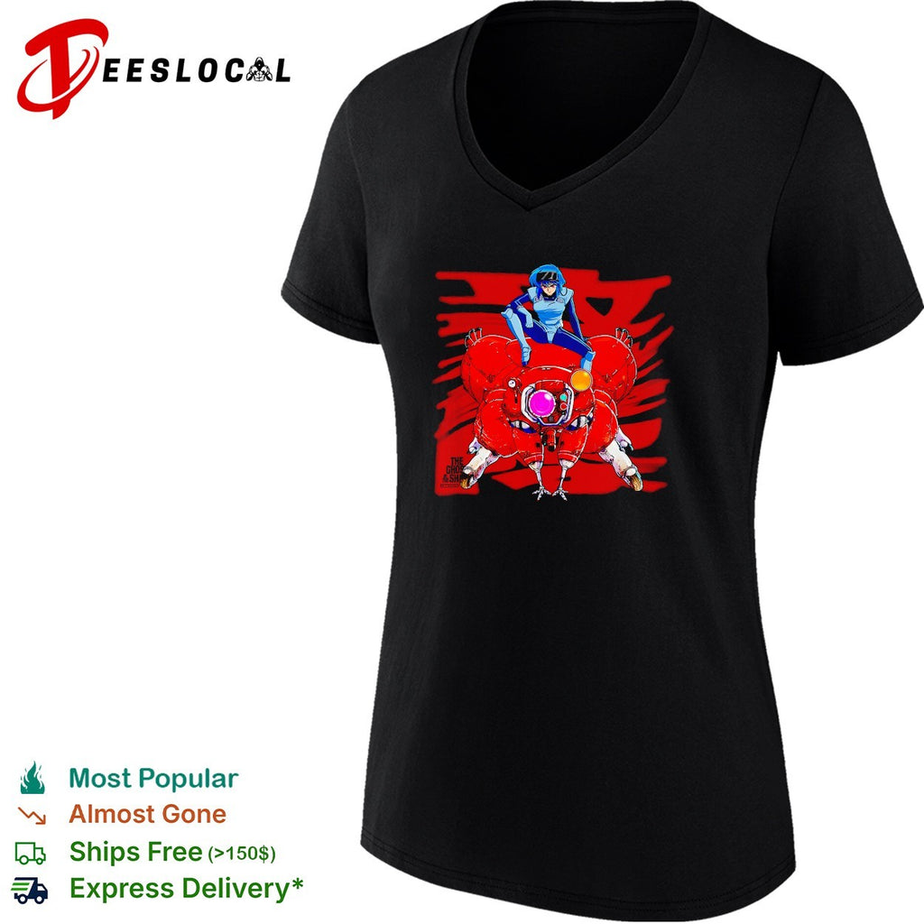 Woman riding red robot Ghost in the Shell shirt