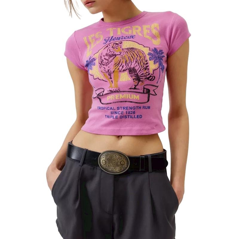 Women Basic Colorful T-Shirts Summer Tiger Print Short Sleeve Crew Neck Crop Tops Casual Cap Sleeve Pullovers Streetwear...