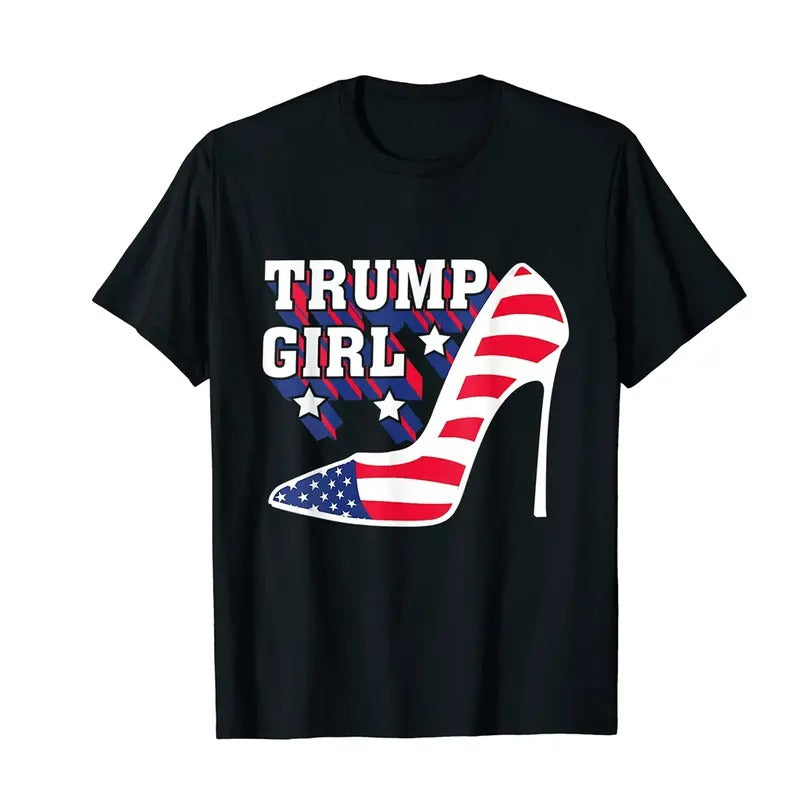 Women Funny Trump Girl Tee Cute High Heel American Flag Gift T-Shirt Graphic Tee Tops Underwear Crewneck Menswear T Shirt...