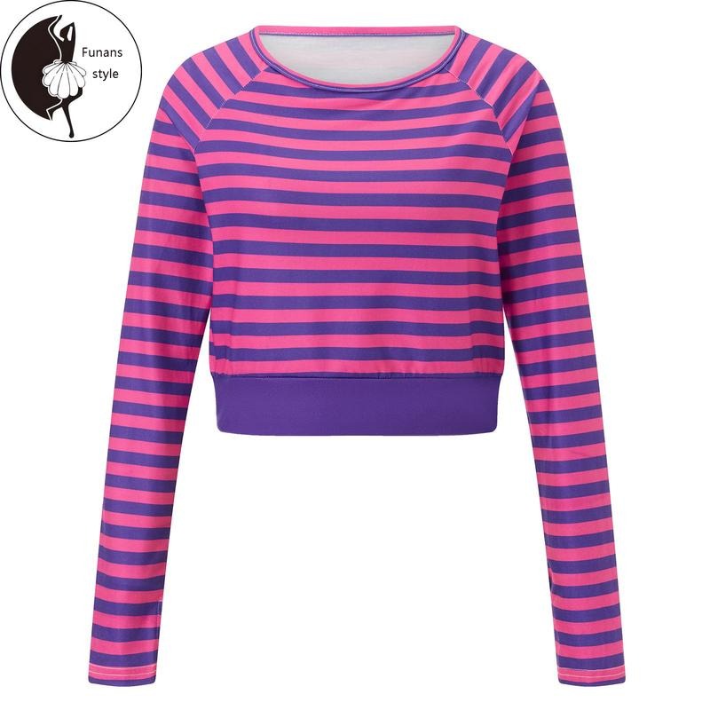 Women Long Sleeve T-Shirts Stripe Round Neck Casual Shirts Spring FallFit Tops Streetwear Hoodie Sweatshirt