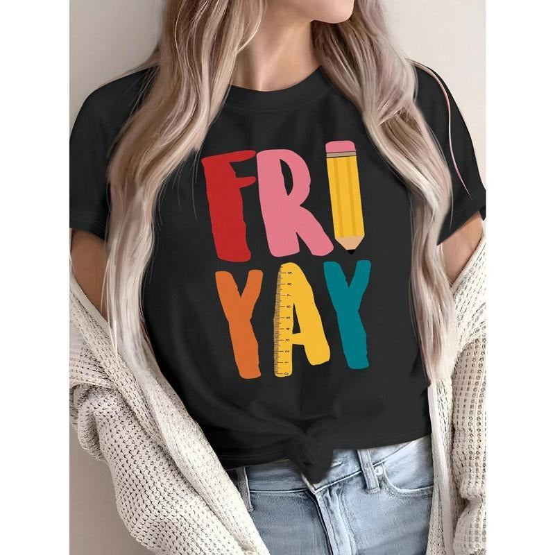 Women'S Casual Friday Pencil Print Slim Fit Round Neck Short Sleeve T-Shirt style 02 Hoodie Sweatshirt | PrintMintTees.com