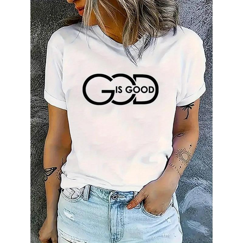 Women'S Casual Short-Sleeved T-Shirt, Round Neck, "God Is Good" T-Shirt, 180G Printed Round Neck Short-Sleeved T-Shirt,...