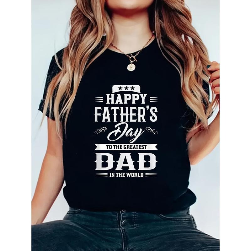 Women'S Father'S Day Happy T-Shirt - "Greeting Dad" Pattern, Short-Sleeved Round-Neck Casual Top, Suitable for Spring And...
