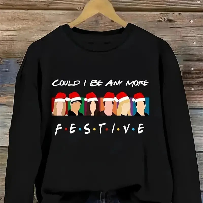 Women'S Festive Christmas Cartoon Print Sweatshirt - Cozy Cotton, Crew Neck, Stretch Fabric, Non-Transparent
