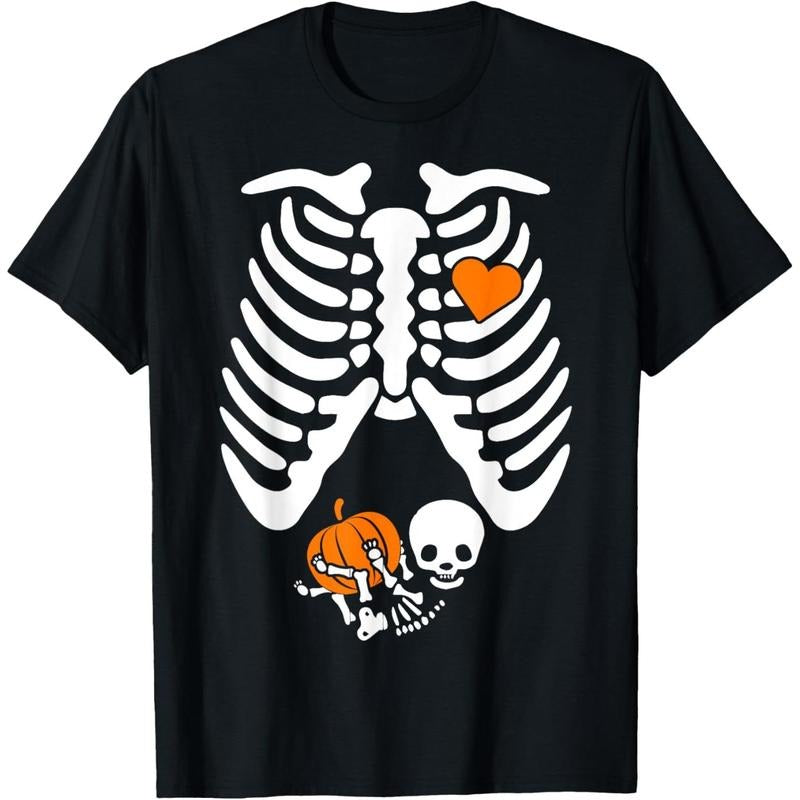 Women Skeleton Pregnancy Announcement Mom Halloween T-Shirt made in usa Hoodie Sweatshirt | PrintMintTees.com