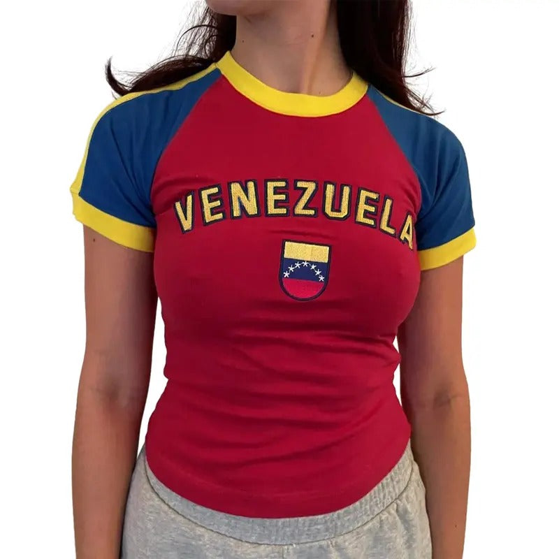 Women Sporty T-Shirt Crew Neck Short Sleeve Letters Print Contrast Color Slim Fit Crop Tops Summer Streetwear Hoodie...