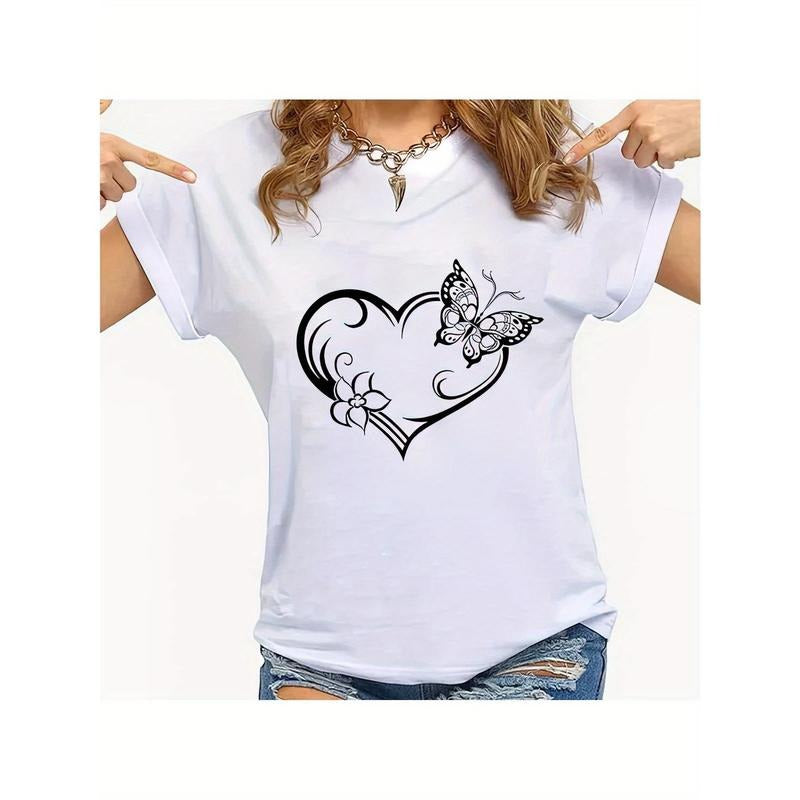 Women Summer Casual Short Sleeve Round Neck T-Shirt Female Butterfly Graphic Print T Shirts style 02 Hoodie Sweatshirt