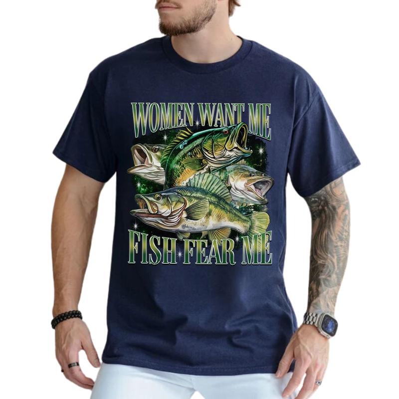Want Me Fish Fear Me Vintage Fishing Shirt Funny Bass Fish Fisher Tops Bass Lovers Fisherman Classic Menswear Shirt Hoodie Sweatshirt