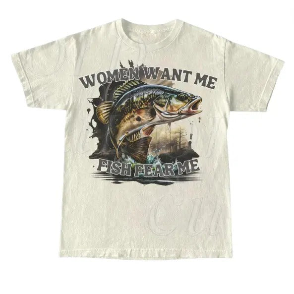 Women Want Me Fish Fear Me Vintage T-Shirt, Retro Drawing T Shirt, Meme T Shirt, Sarcastic T Shirt, Unisex Tee, Fisher...