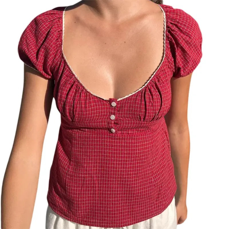 Women Y2k Cute T-Shirt E-Girls Vintage Fairy Aesthetic Tee Shirt Short Sleeve Lace Edge Button down Shirt Party...