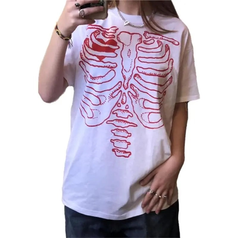 Women Y2k Girls Gothic Graphic Shirt 90s Vintage Fairy Grunge T-Shirt Short Sleeve Skeleton Printing Pullover Shirt...