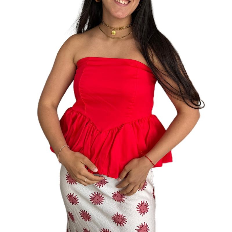 Women Y2k Peplum Tube Top Strapless Backless Bubble Ruffle Hem Bandeau Shirts Sexy Off Shoulder Puffy Pleated Bustier...