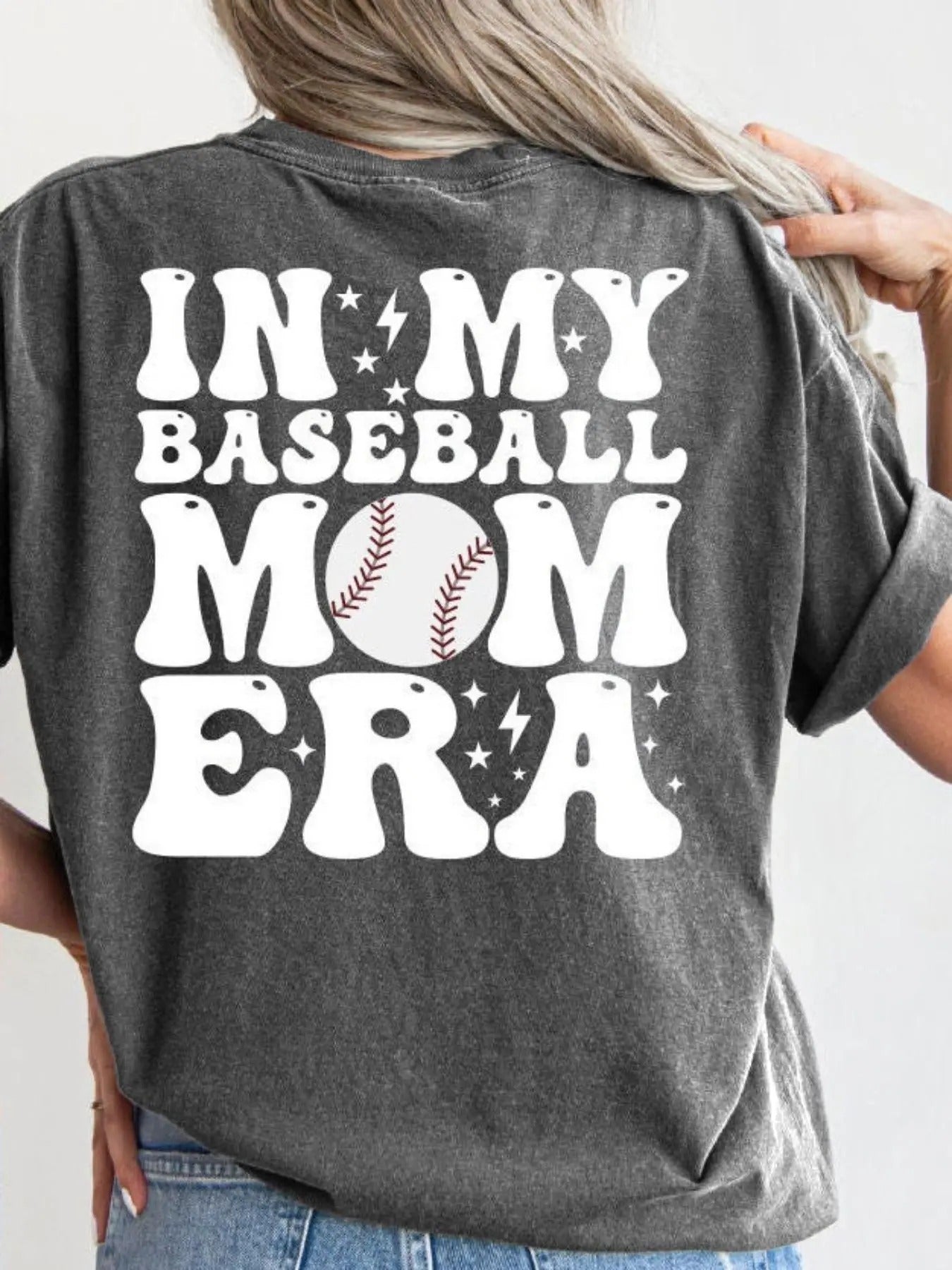 ""Mom" Letter & Baseball Print Round Neck Casual Drop Shoulder Half Sleeve Daily Clothes All Seasons T-Shirts, Hoodie, Sweatshirt