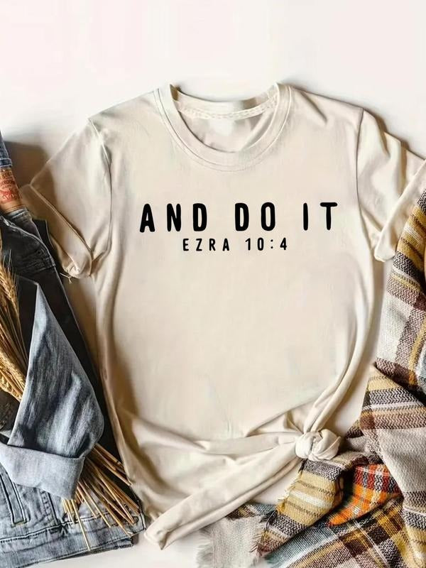 Women's "And Do It" Letter Print Round Neck Graphic Tee, Vintage Trendy Casual Short Sleeve T-shirt for Daily Wear,...