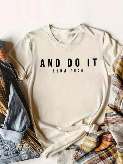 Women's "And Do It" Letter Print Round Neck Graphic Tee, Vintage Trendy Casual Short Sleeve T-shirt for Daily Wear,...