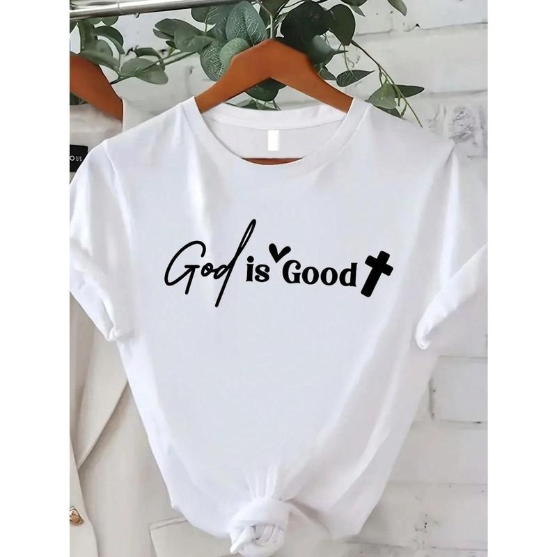 Women's "God is Good" Cross & Heart Graphic Cotton T-Shirt
