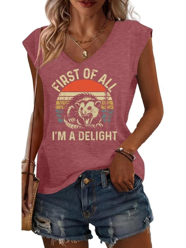 Women's "I'M A DELIGHT" Slogan Print V Neck Tee, Casual Fashion T-shirt for Daily Holiday Vacation Outdoor Wear, Ladies...