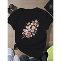 Women's 100% Cotton Cherry Blossom Print T-Shirt - Relaxed Fit Lightweight Breathable Short Sleeve Top for All-Season Casual Wear, Running & Outdoor Activities - Machine Washable Holiday Gift, Outdoor Activity Shirt | Floral Print Top | Breathable Cotton