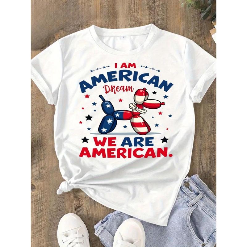 Women's 100% Cotton Patriotic Stars & Stripes Graphic Tee - "I AM AMERICAN DREAM" Round Neck Short Sleeve T-Shirt for...