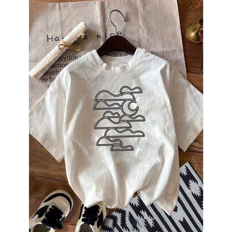 Women's 100% Relaxed Fit T-Shirt with Cartoon Letter Graphic Print