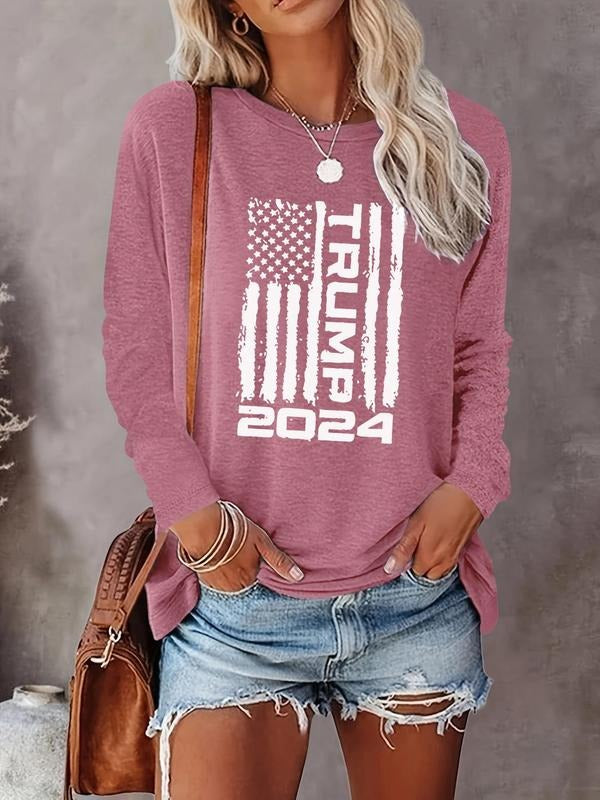 Women's American Flag & Letter Print Round Neck Tee, Fashion Casual Crew Neck T-shirt for Daily Holiday Vacation Outdoor...