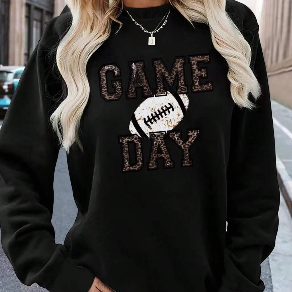 Women's American Football & Letter Print Crew Neck Sweatshirt, Casual Drop Shoulder Long Sleeve Pullover, Women's Fall &...