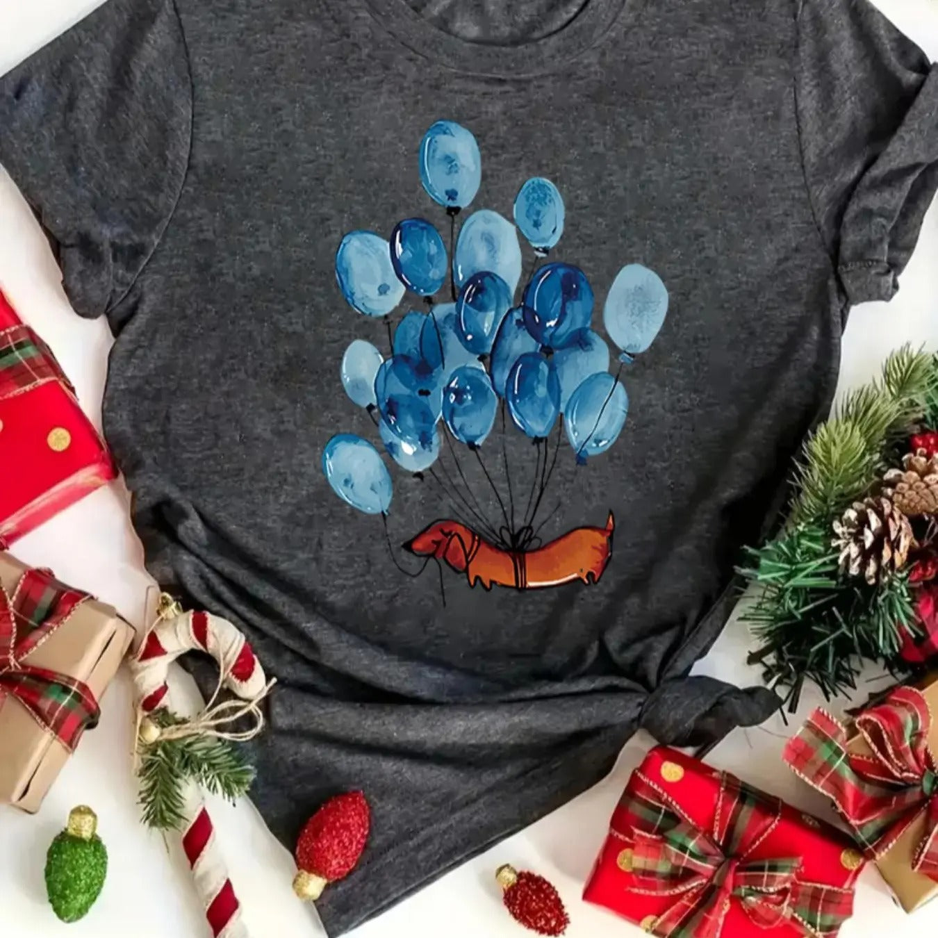 Women's Animal & Balloon Print Round Neck Tee, Casual Short Sleeve Crew Neck T-shirt for Summer, Fashion Women's Top for...