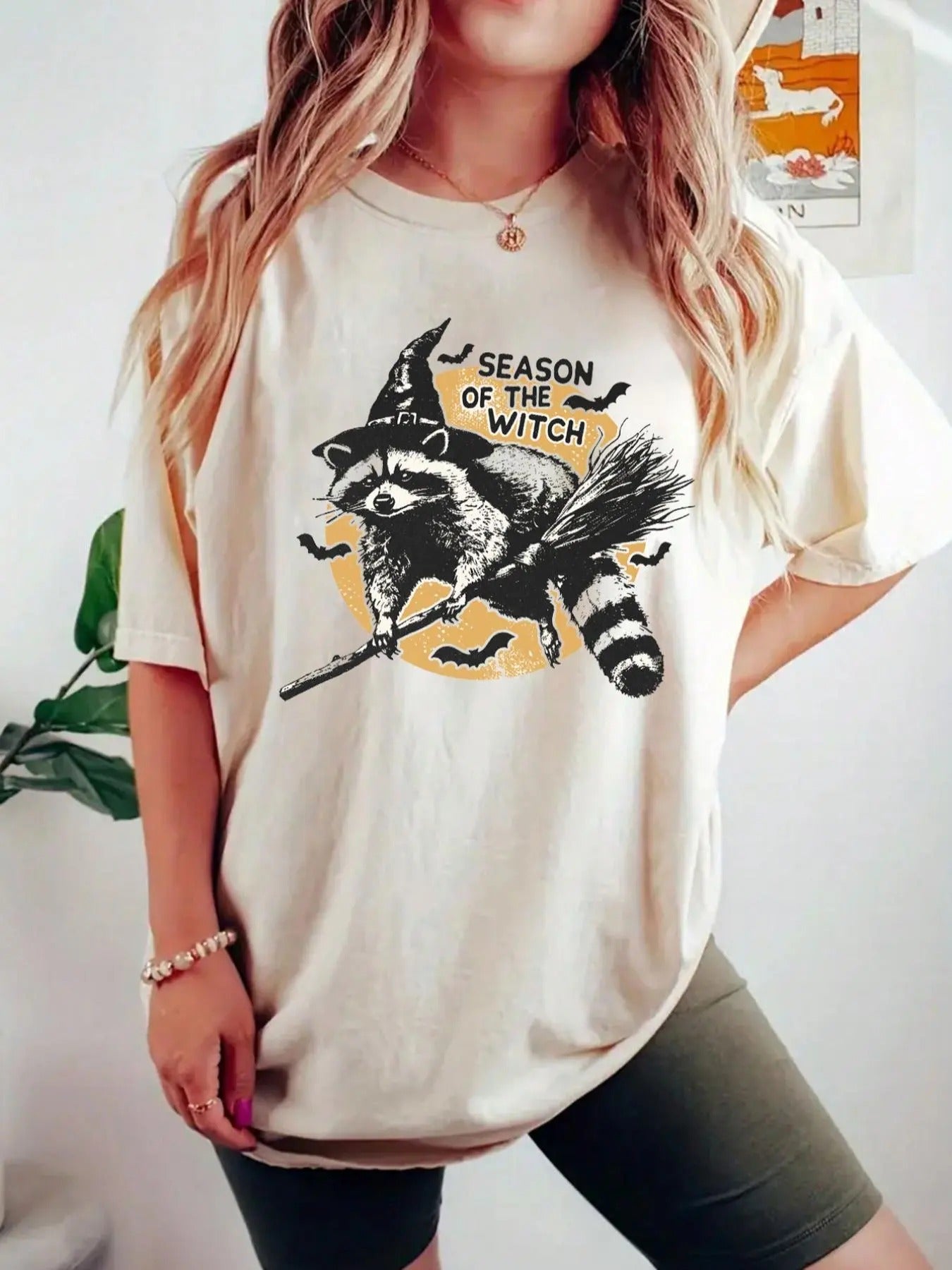 Animal & Letter Print Drop Shoulder Halloween Casual Half Sleeve Round Neck Summer Top Daily T-Shirts, Hoodie, Sweatshirt