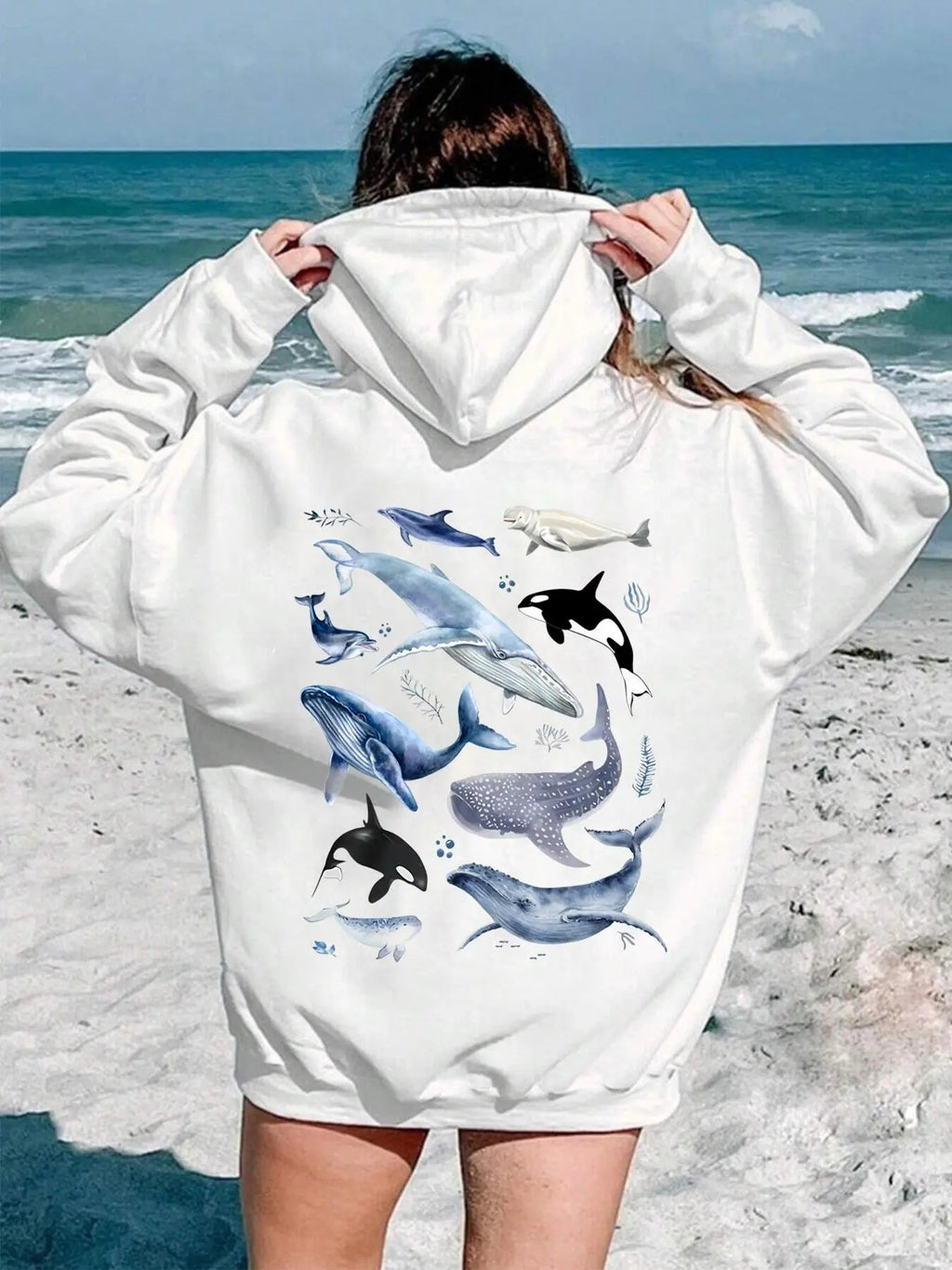 Women's Animal Print Drop Shoulder Hoodie, Fashion Casual Drawstring Pocket Hooded Sweatshirt for Daily Holiday Outdoor...