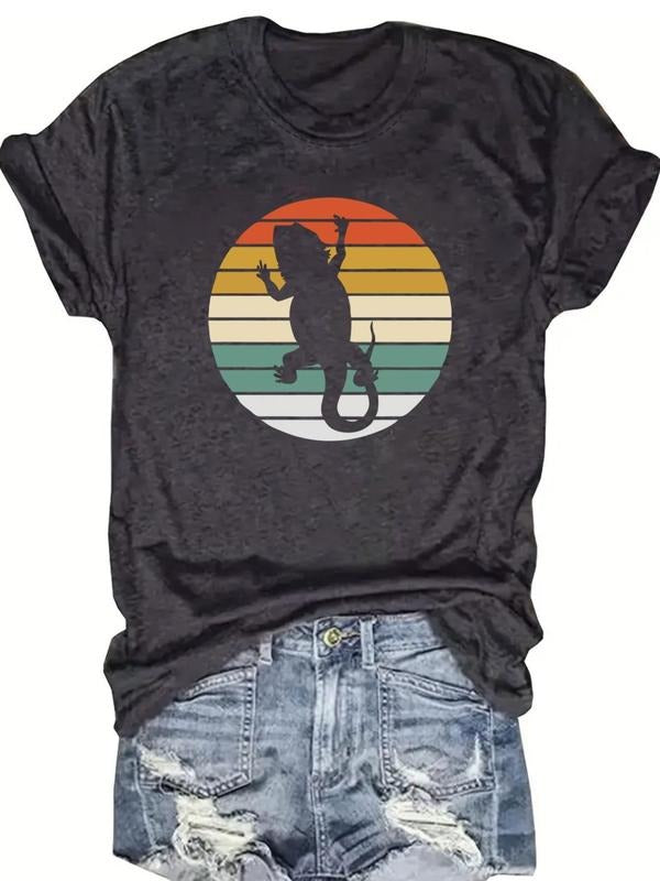 Women's Animal Print Round Neck Tee, Casual Short Sleeve Crew Neck T-shirt for Daily Wear, Ladies Clothes for All Seasons...