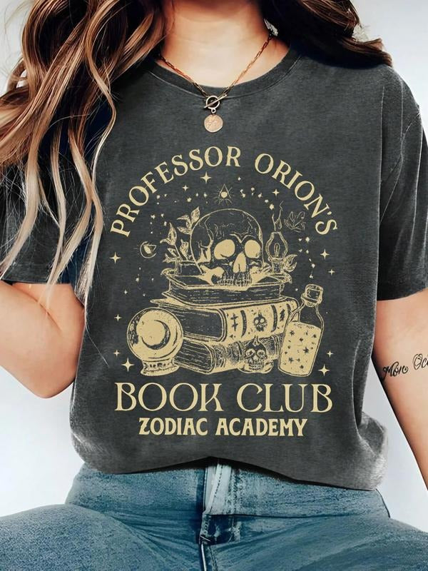 Women's Book Print Round Neck Tee, Vintage Trendy Casual Short Sleeve T-shirt for Daily Wear, Ladies Summer, Top Hoodie...