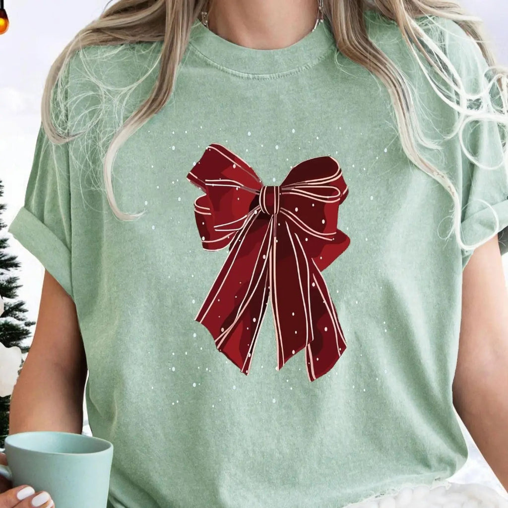Women's Bow Print Round Neck Tee, Casual Short Sleeve Crew Neck T-Shirt for All Seasons, Fashion Women's Top for Daily...